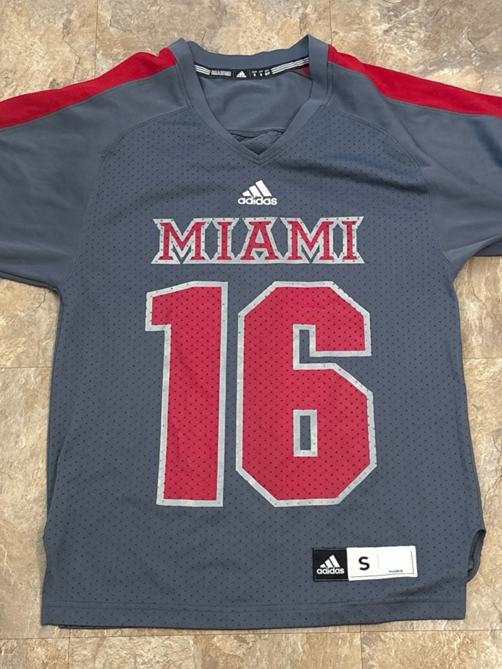 adidas Gray & Red Miami Number 16 Men's Jersey